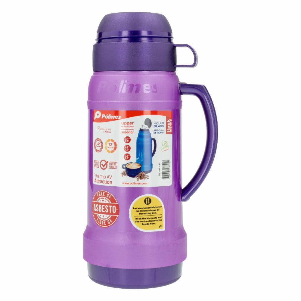 Termo Attraction Bebidas Calientes Con Ampolla De Vidrio Morado PÓLIMES 1 Litro - Imagen 2