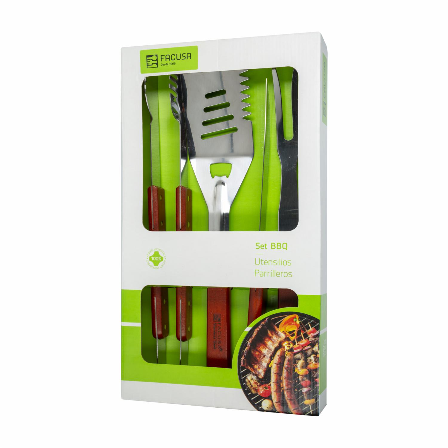 Set Parrillero Cuchillo Pinza Y Espátula FACUSA 3 Piezas - Imagen 2