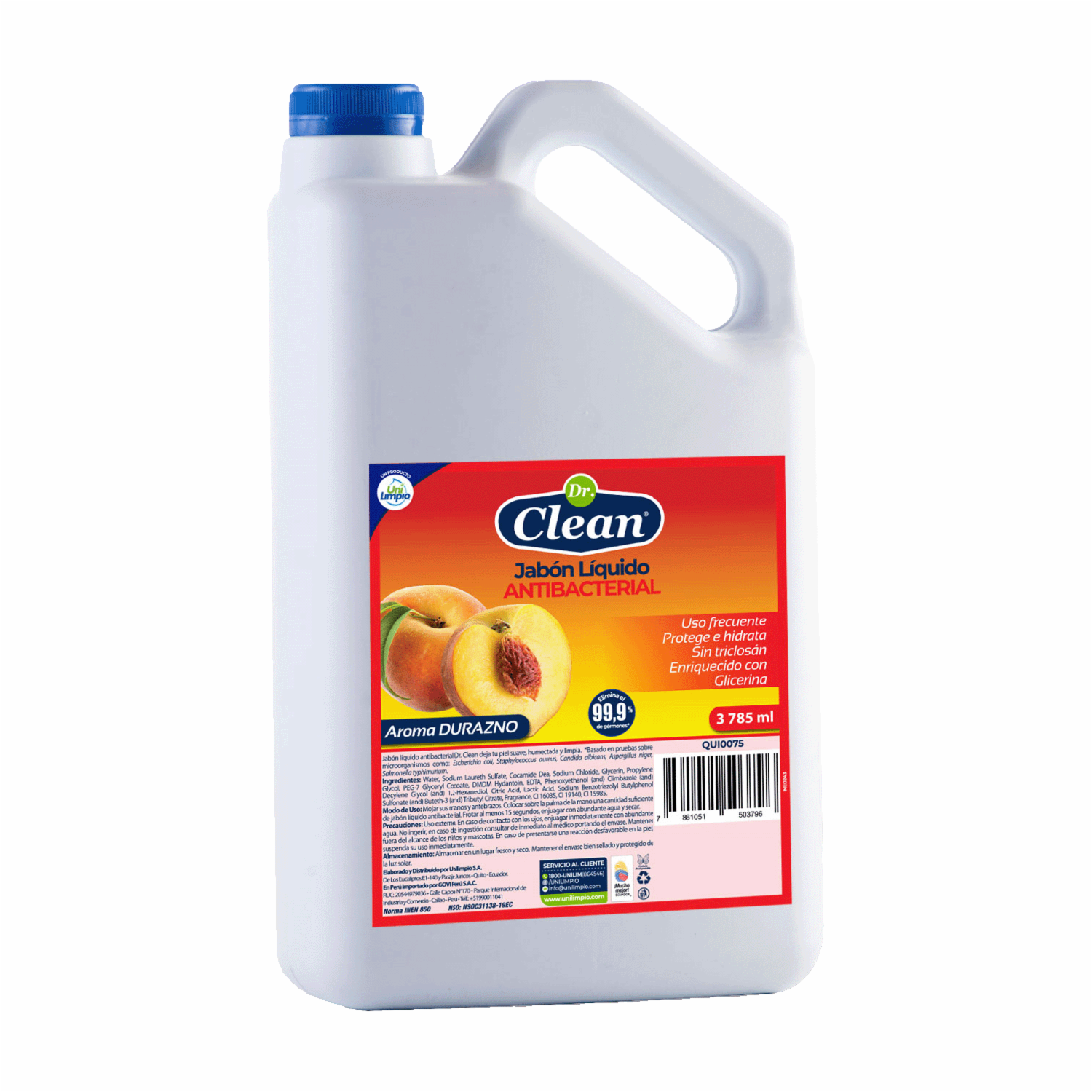 Jabón Líquido Antibacterial Aroma Durazno DR. CLEAN 3785 Ml - Imagen 2