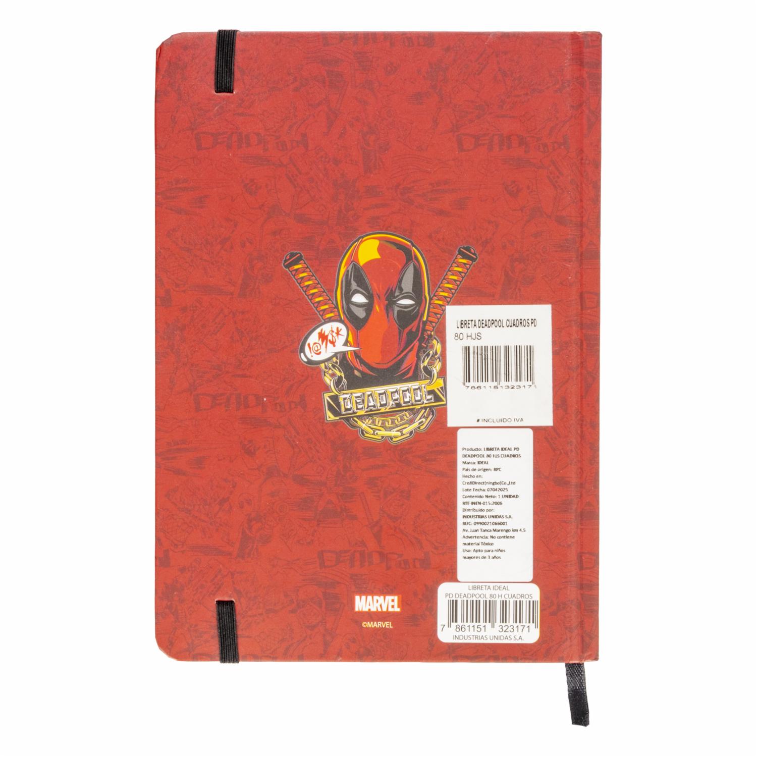 Libreta A Cuadros Diseño Deadpool DISNEY 80 Hojas