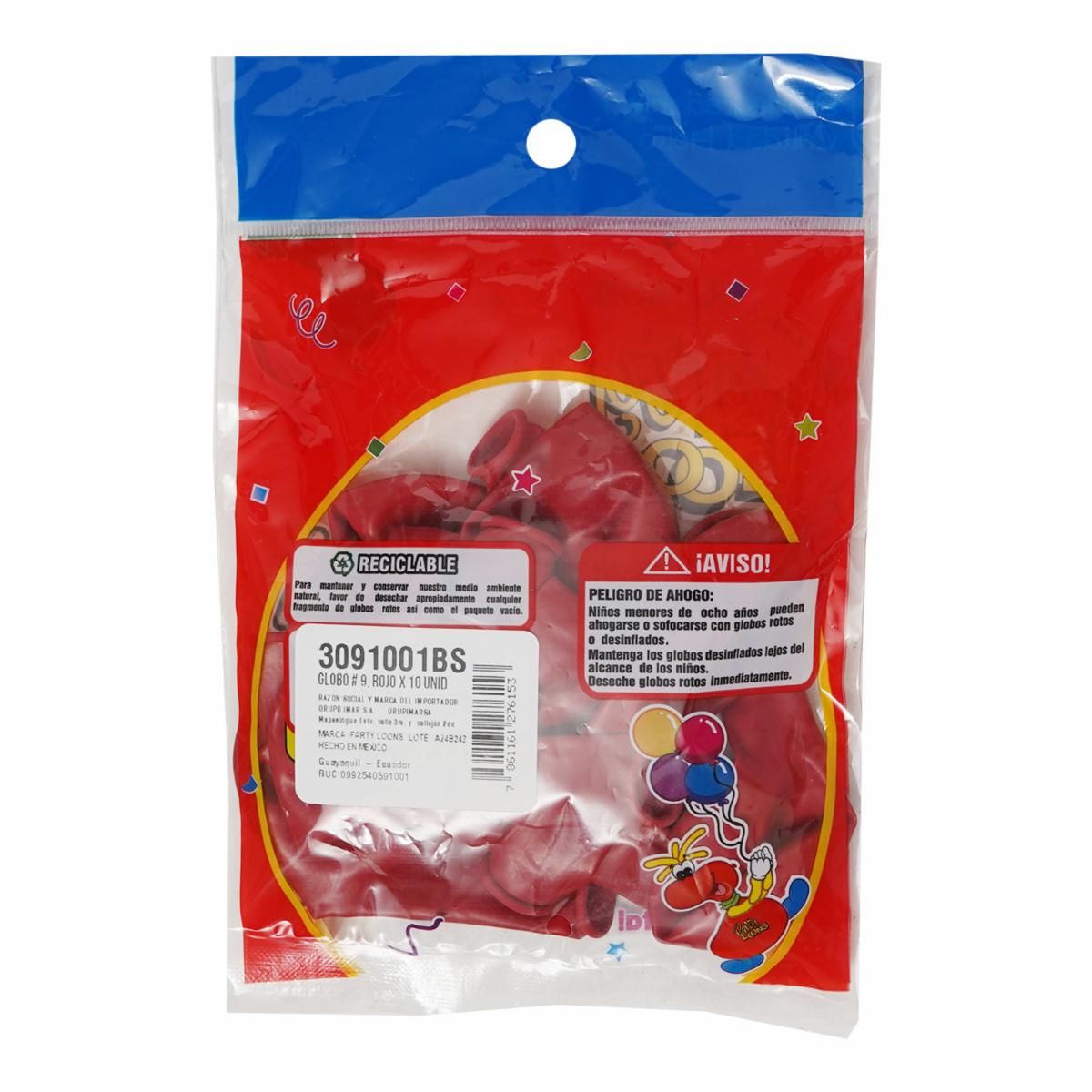 Globo N9 Rojo PARTY COLORS X 10 Uds - Imagen 2
