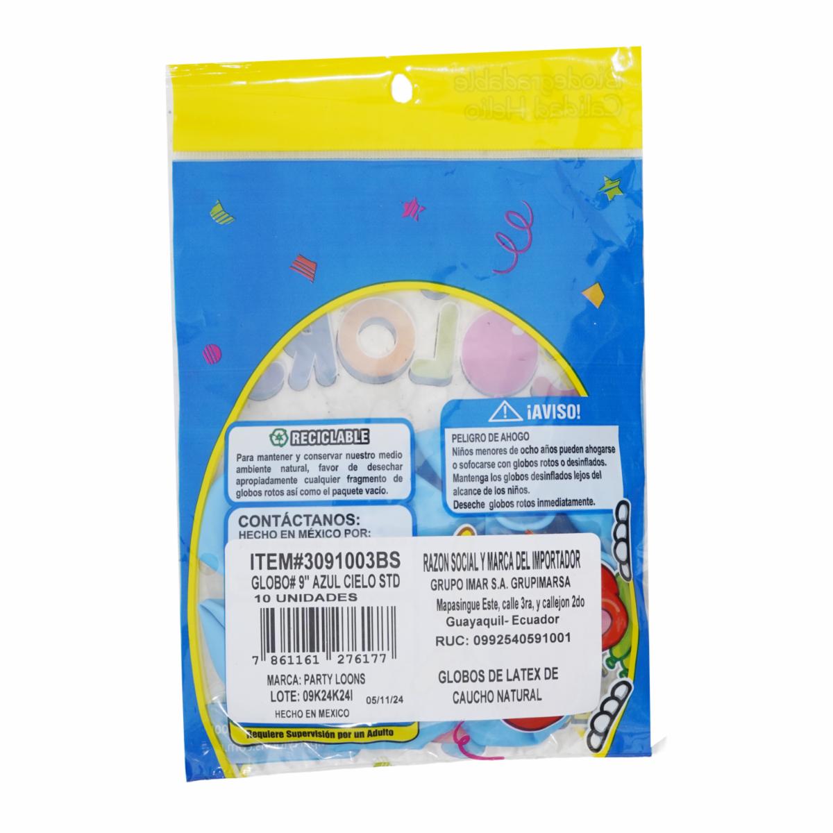 Globo N9 Celeste PARTY COLORS X 10 Unidades - Imagen 2