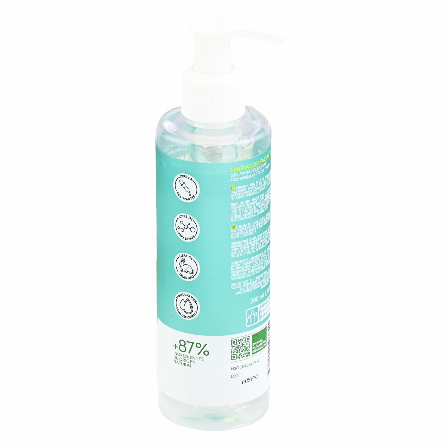 Limpiador Facial Aloe + Acido Hialuronico En Gel SKIN CARE 200 Ml