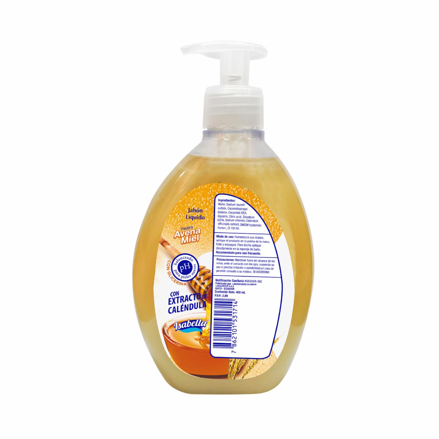 Jabón Líquido Extracto De Caléndula Avena Y Miel ISABELLA 400 Ml - Imagen 2