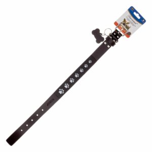 Collar Para Perro De Cuero Diseño Calado Patitas Réflex Gris TOSCANO PET 45Cm