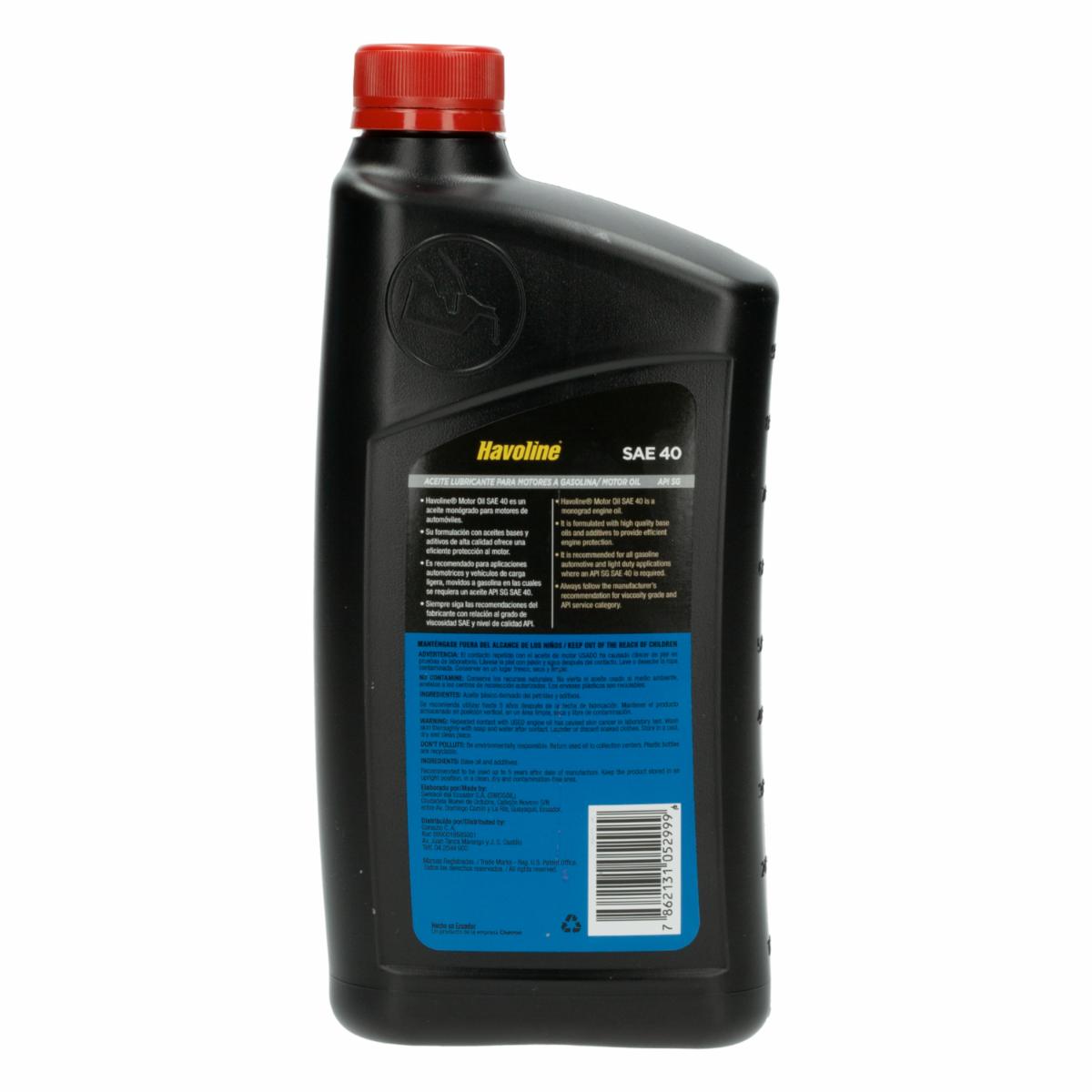 Aceite Automotriz Premium SAE 40 SG HAVOLINE 946 Ml - Imagen 2