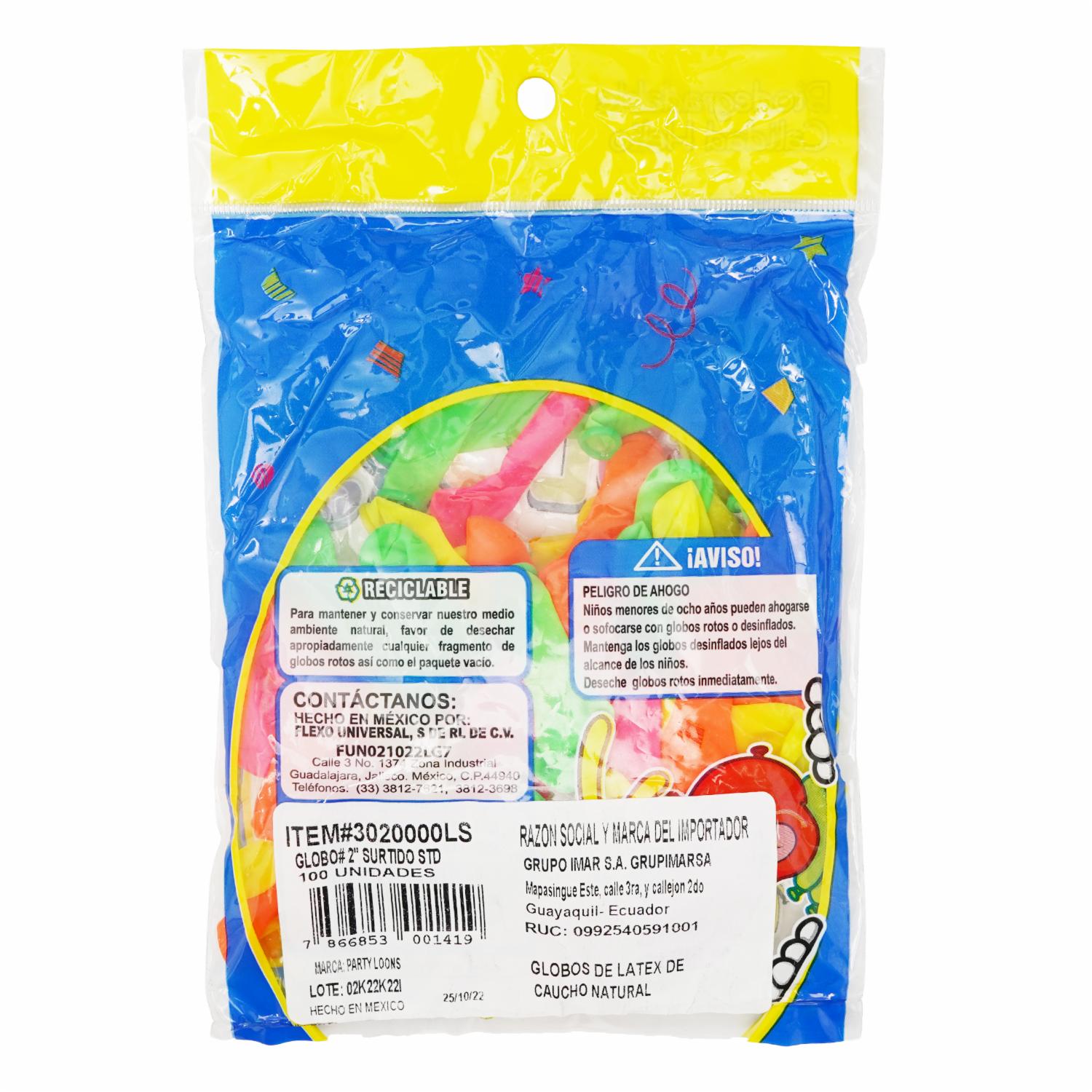 Globo Surtido X 100 PARTY COLORS N2