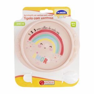 Bowl Infantil Con Ventosa Y Cuchara Color Arcoíris PLASÚTIL 320 Ml