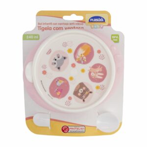 Bowl Infantil Con Ventosa Y Cuchara Color Rosa PLASÚTIL 320 Ml