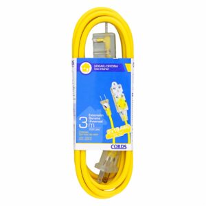 Extensión Eléctrica Amarilla 3 Tomas 2x18 AWG CORDS 3 Metros