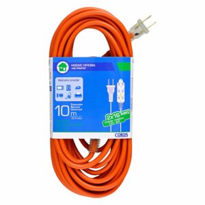 Extensión Eléctrica Naranja 3 Tomas 2x16 AWG CORDS 10 Metros