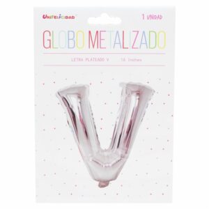 Globo Metalizado Plateado V UNIFELICIDAD 16"