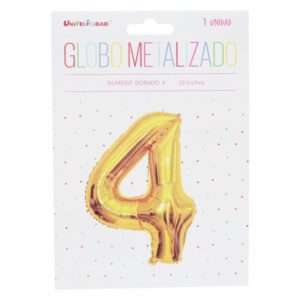 Globo Metalizado Dorado N.4 UNIFELICIDAD 16"
