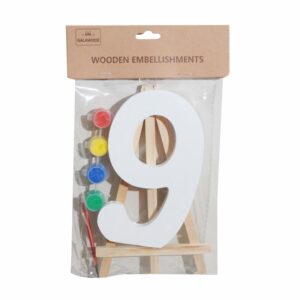 Set Numero Madera N.9 Blancas Con Acuarelas BABY CRAFT 15X1.2CM