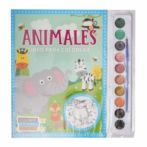Libro Animales Libro Para Colorear + Acuarelas Y Pincel SILVER DOLPHIN 15 Páginas