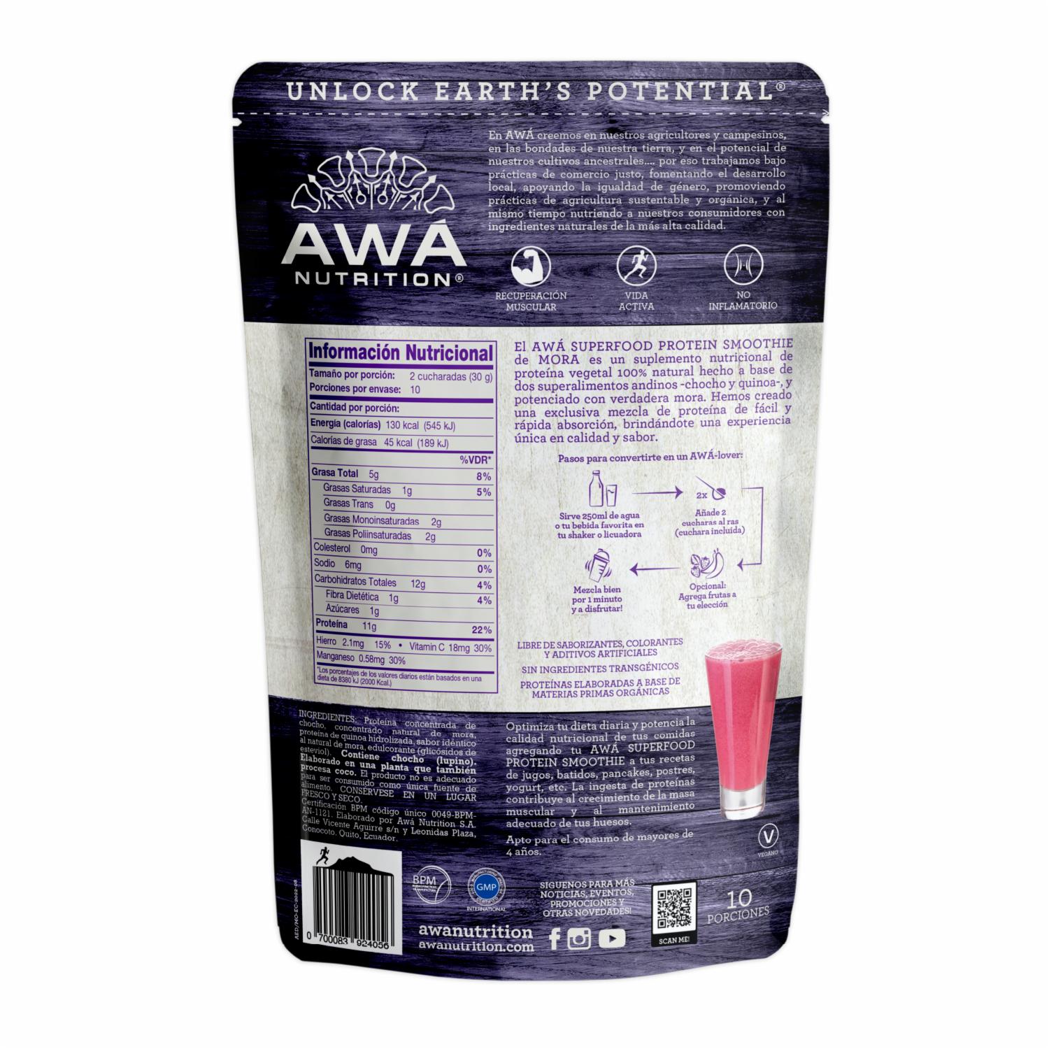 Proteína En Polvo Superfood Smoothie Mora v1.0 AWA NUTRITION 300 G - Imagen 3