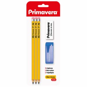 Set Escolar 3 Lápices - Borrador - Sacapuntas PRIMAVERA 5 Piezas