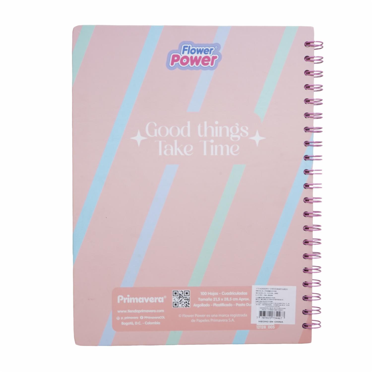 Cuaderno Argollado Cuadros Universitario FLOWER POWER 100 Hojas