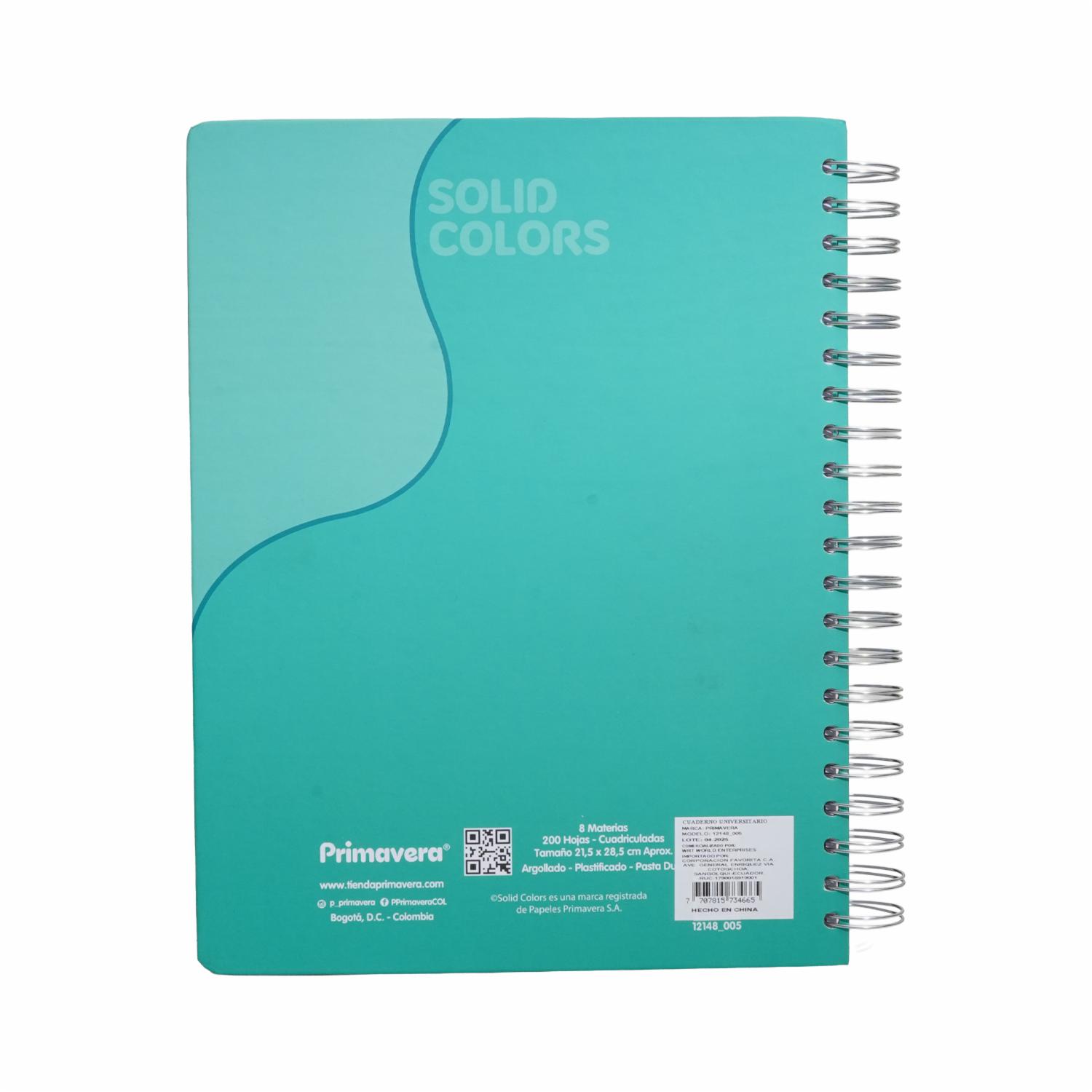 Cuaderno Argollado Cuadros Solid Colors PRIMAVERA 200 Hojas - Imagen 2