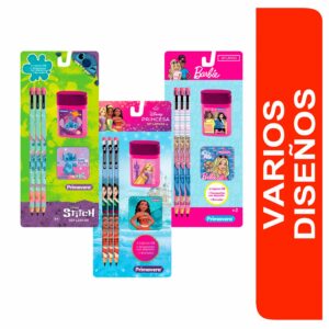 Set Escolar 3 Lápiz Sacapuntas Y Borrador PRIMAVERA X5 Uds