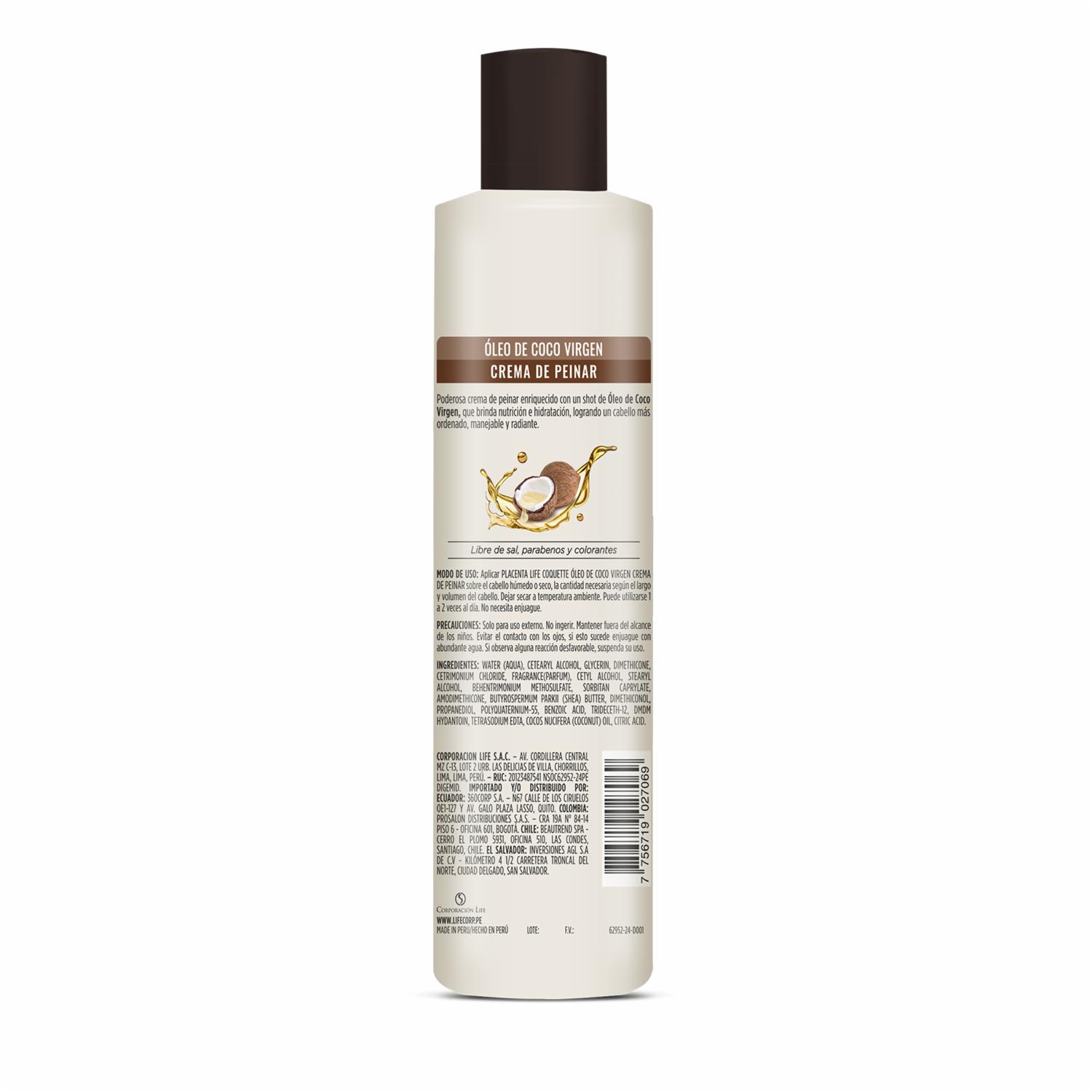 Crema De Peinar Óleo De Coco Virgen COQUETTE 250 Ml - Imagen 2