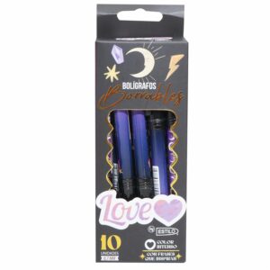 Bolígrafo Gel Borrable Negro LOVE 10 Piezas
