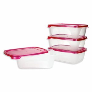 Set Reposteros Foodkeeper Rectangular N2 Con Tapa Burdeos Perlado Vitalia PLAPASA 4X1.2 Litros