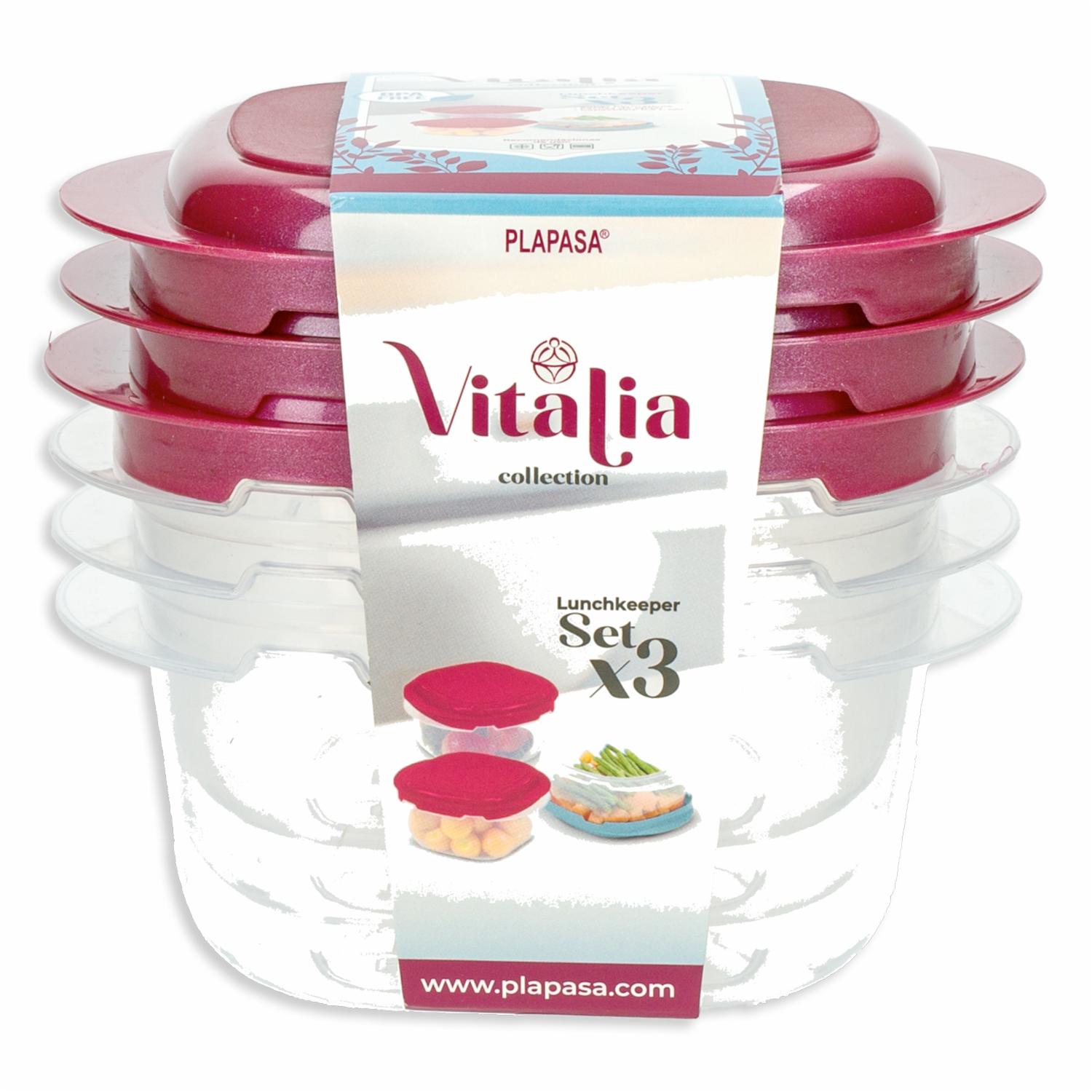 Set Reposteros Set X3 Lunchkeeper Con Tapa Burdeos Perlado Vitalia PLAPASA 3X0.5 Litros
