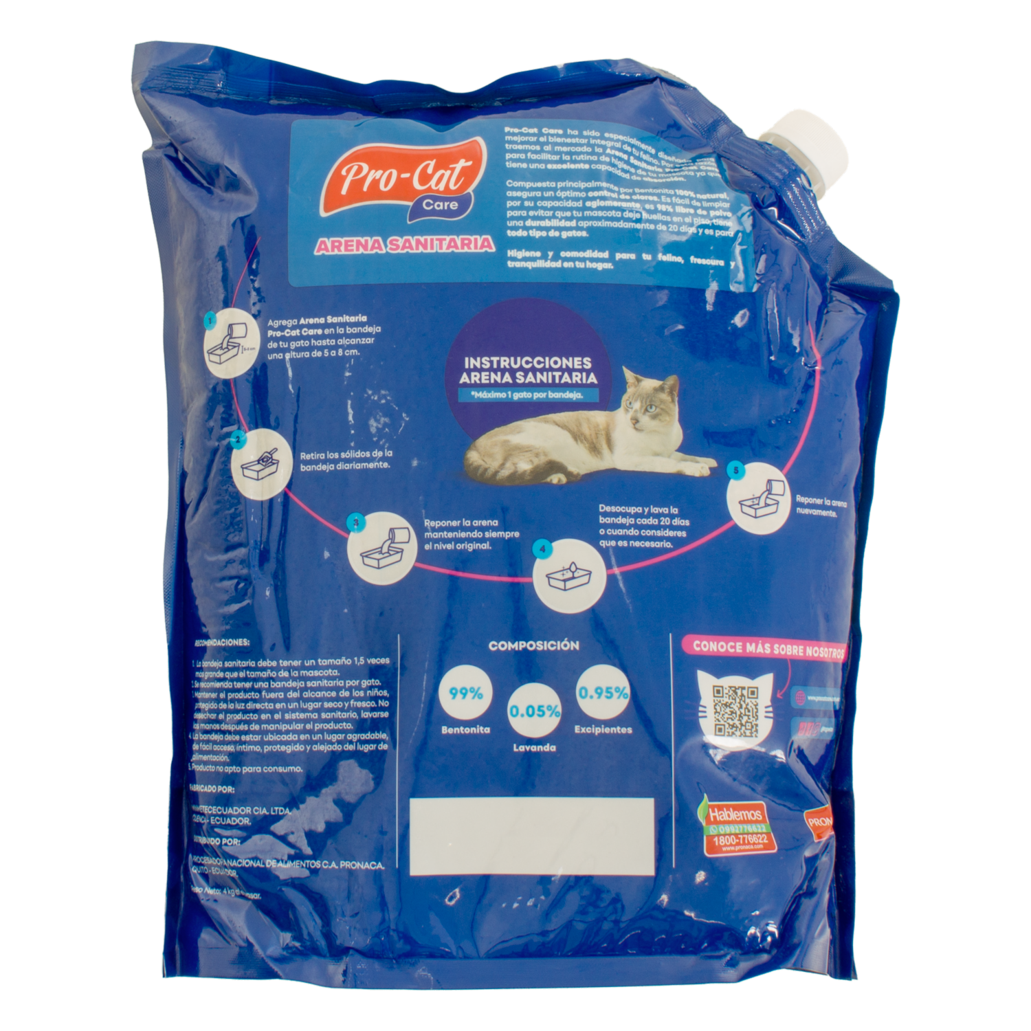Arena Para Gato Sanitaria PRO-CAT CARE 4 Kg