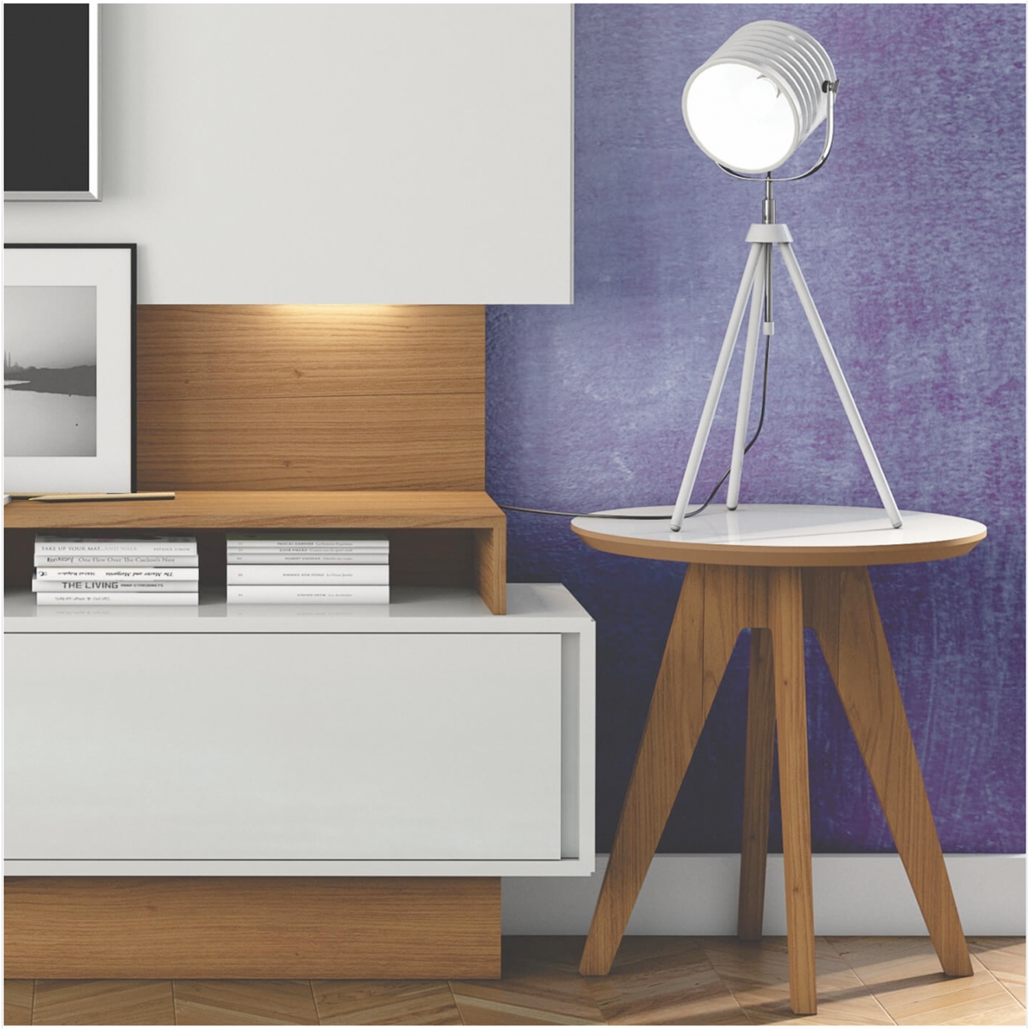 Mesa Lateral Redonda Modelo Tb37 Jw Color Freijo Y Noble Blanca DALLA COSTA Mdf - Imagen 2