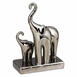 Figura Familia Elefante Con Base Silver Liso FREE HOME Cerámica