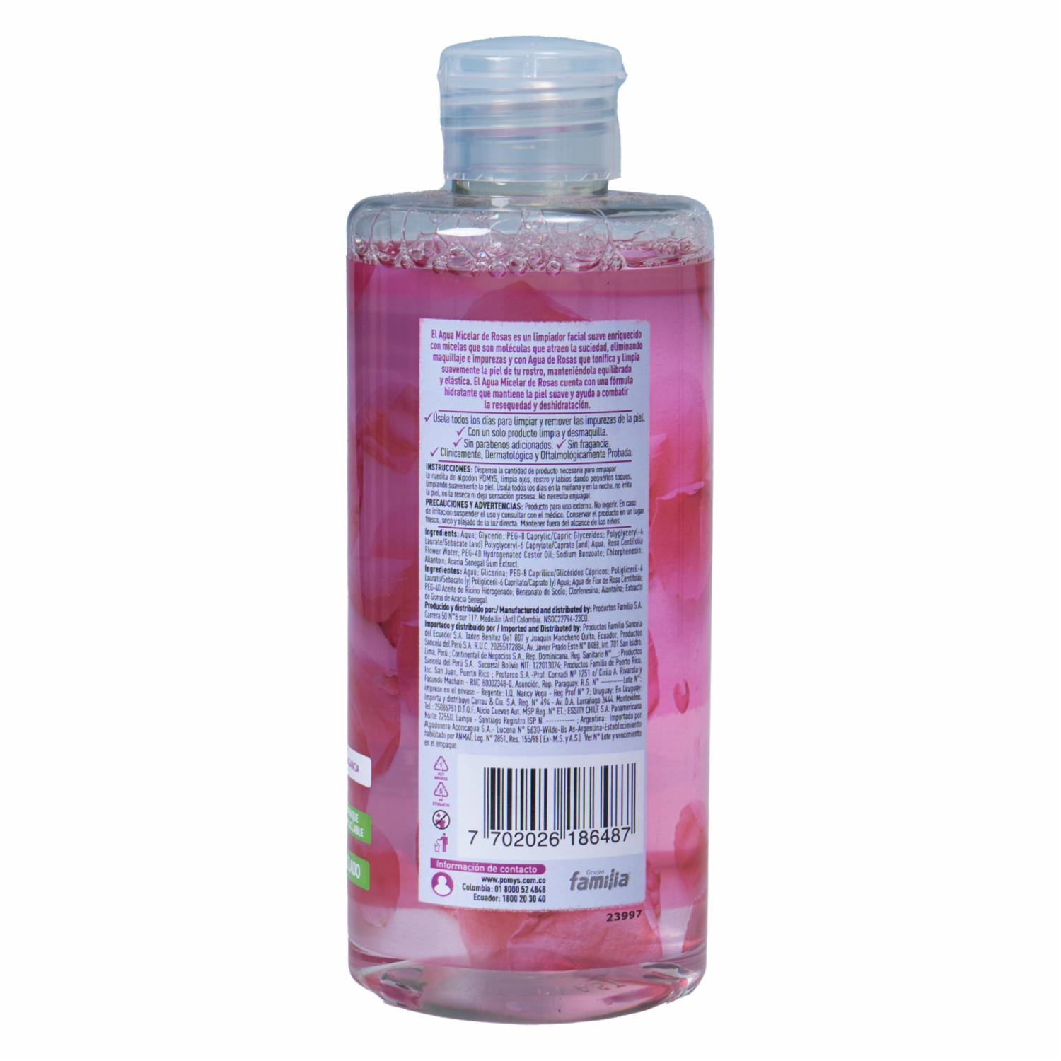 Agua Micelar Desmaquillante Rosas Para Todo Tipo De Piel 5 En 1 POMYS 400 Ml