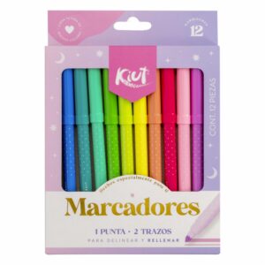 Marcadores 1 Punta 2 Trazos Para Rellenar Y Delinear KIUT X 12 Piezas