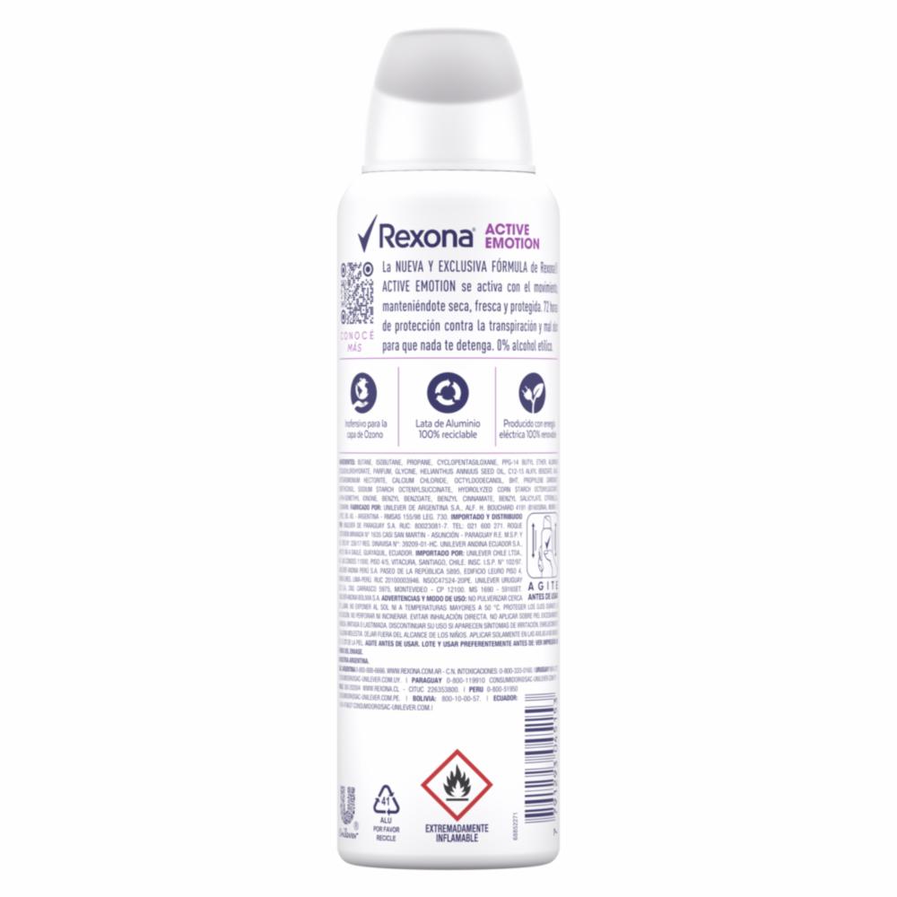 Desodorante En Aerosol Para Dama Active Emotion REXONA 150 Ml - Imagen 2