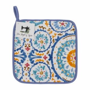 Agarradera De Ollas Cuadrada Diseño Mandalas Turquesa HECHO AQUÍ 21 X 21 Cm