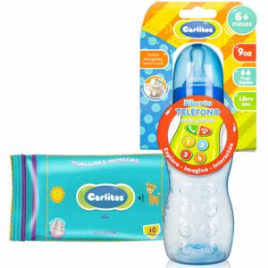 Biberón Para Bebés Teléfono 6+M + Toallas Húmedas CARLITOS 9 Oz