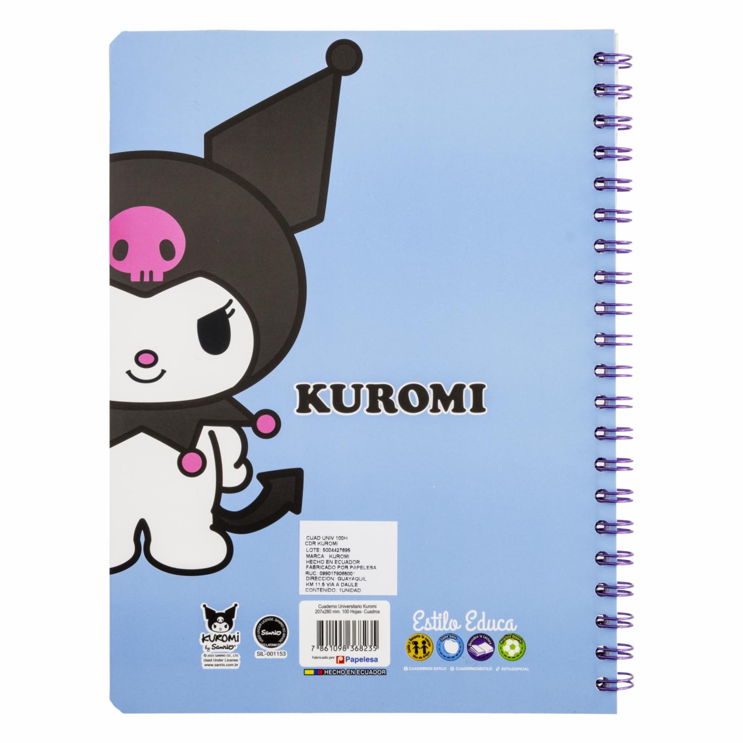 Cuaderno Universitario Cuadros Kuromi ESTILO 100 Hojas
