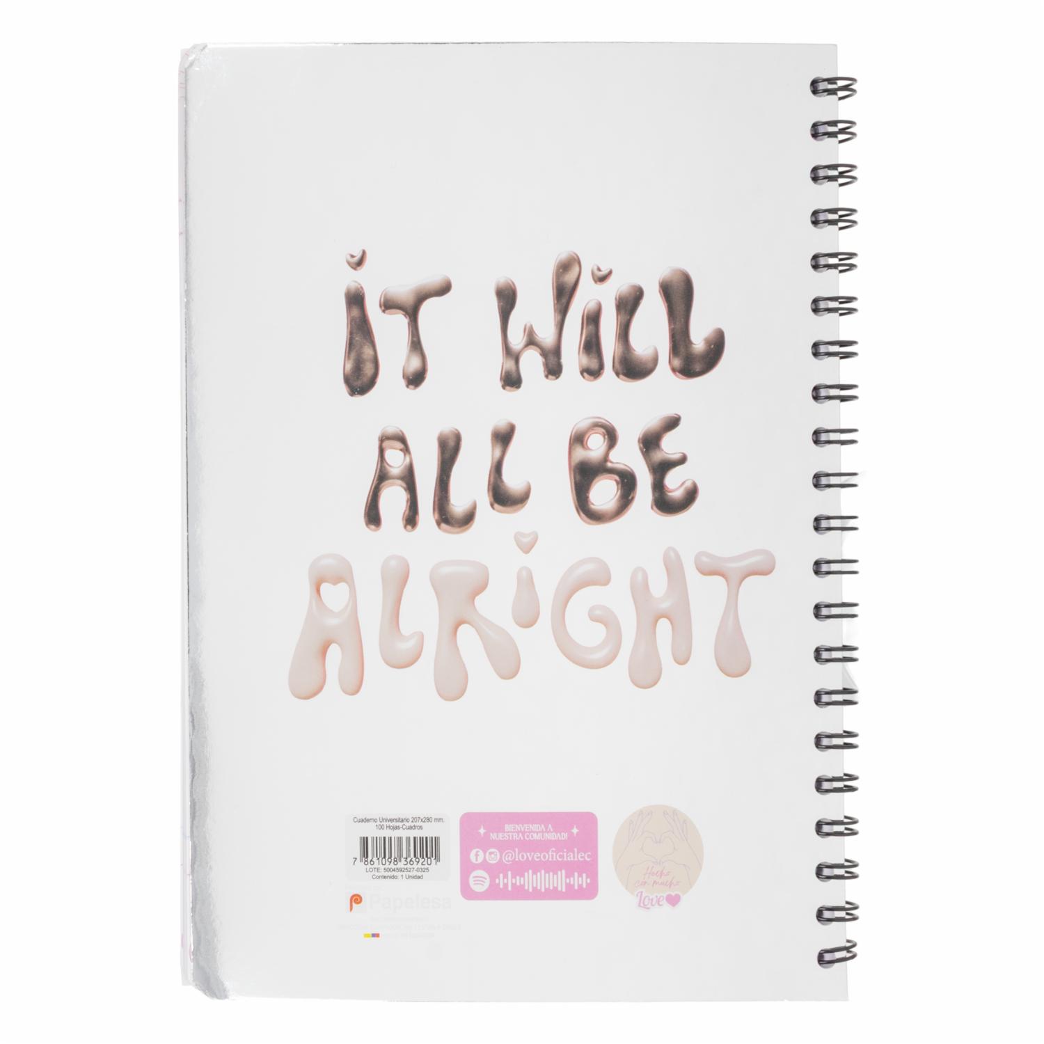 Cuaderno Universitario Cuadros Love And Shine ESTILO 100 Hojas