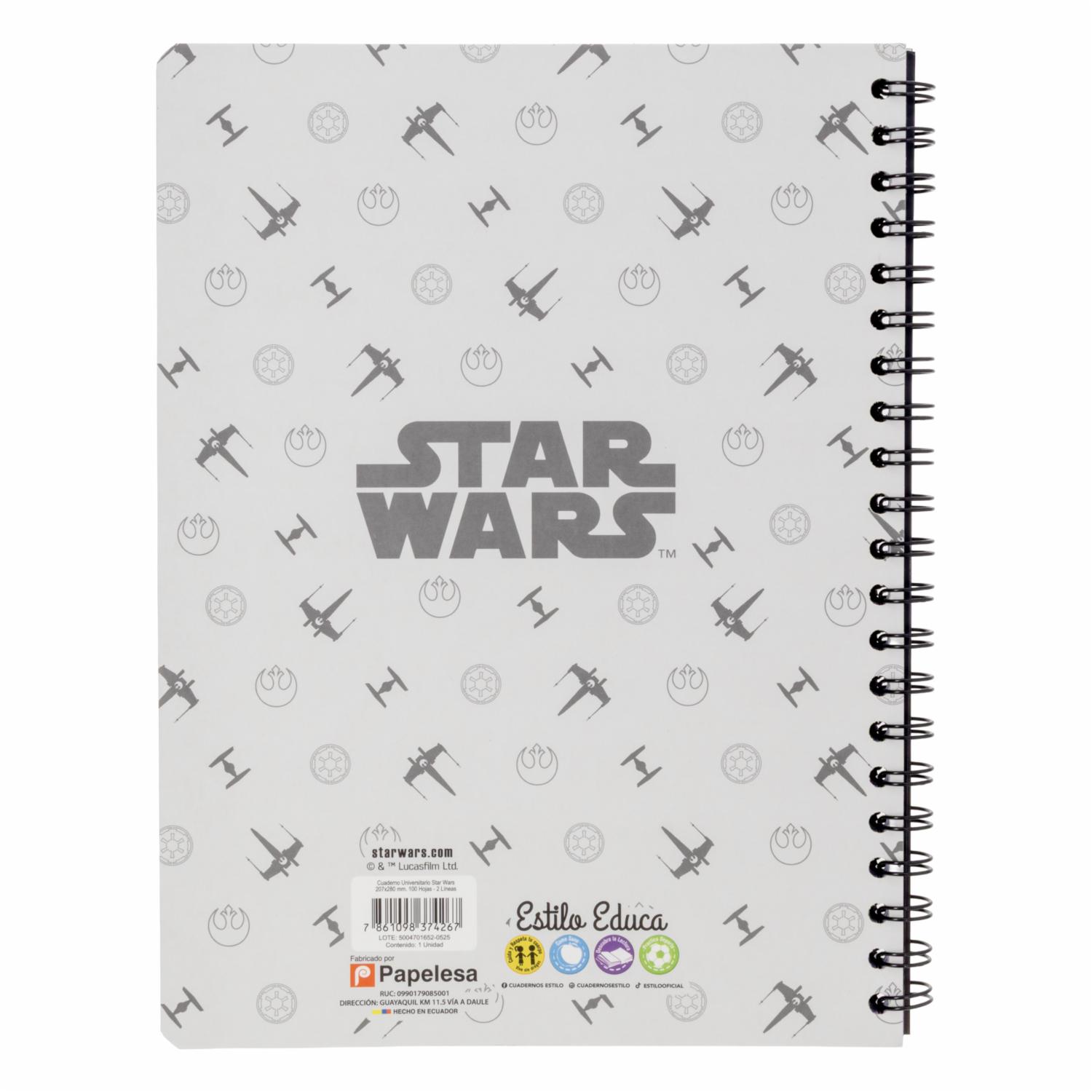 Cuaderno Universitario 2 Líneas Star Wars DISNEY 100 Hojas
