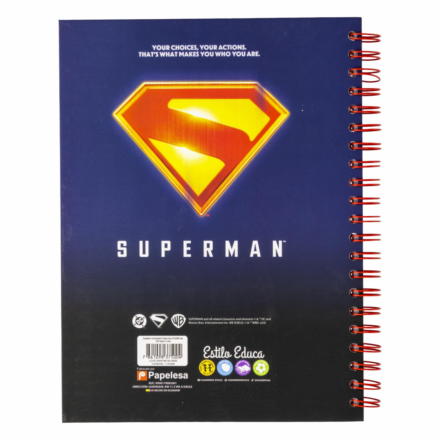 Cuaderno Universitario 2 Líneas Súperman ESTILO 100 Hojas
