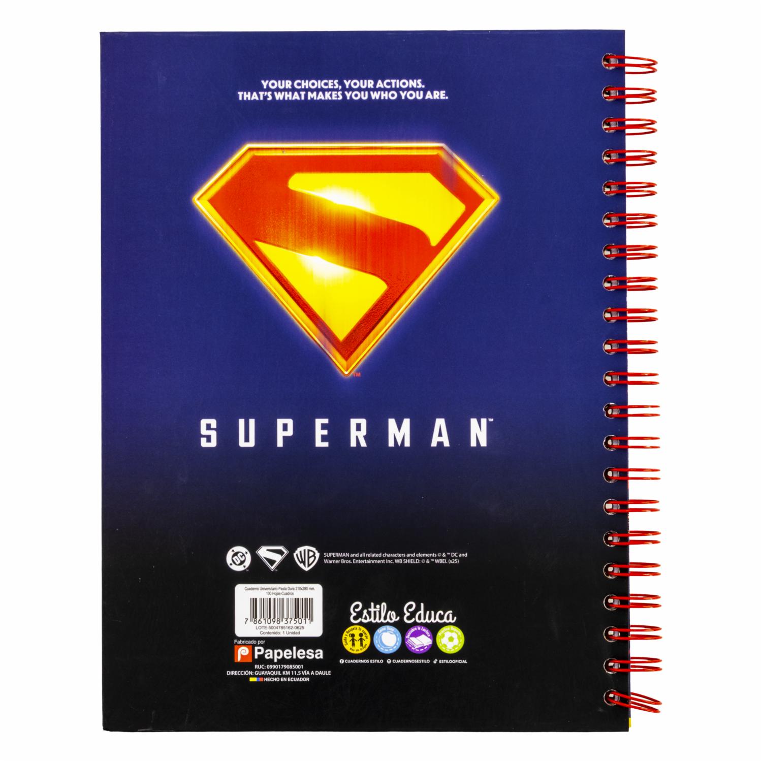 Cuaderno Universitario Cuadros Súperman ESTILO 100 Hojas