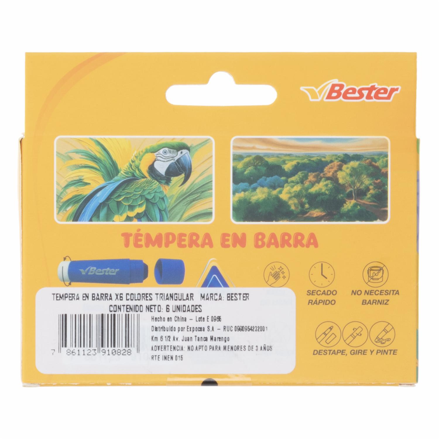 Temperas En Barra Triangular BESTER 6 Piezas
