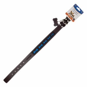 Collar Para Perro De Cuero Diseño Calado Huesito Celeste TOSCANO PET 35Cm