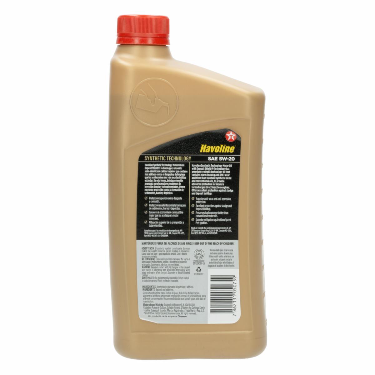 Aceite Automotriz Sintético 5W20 API SP HAVOLINE 0.946 Litros 1 Quarto