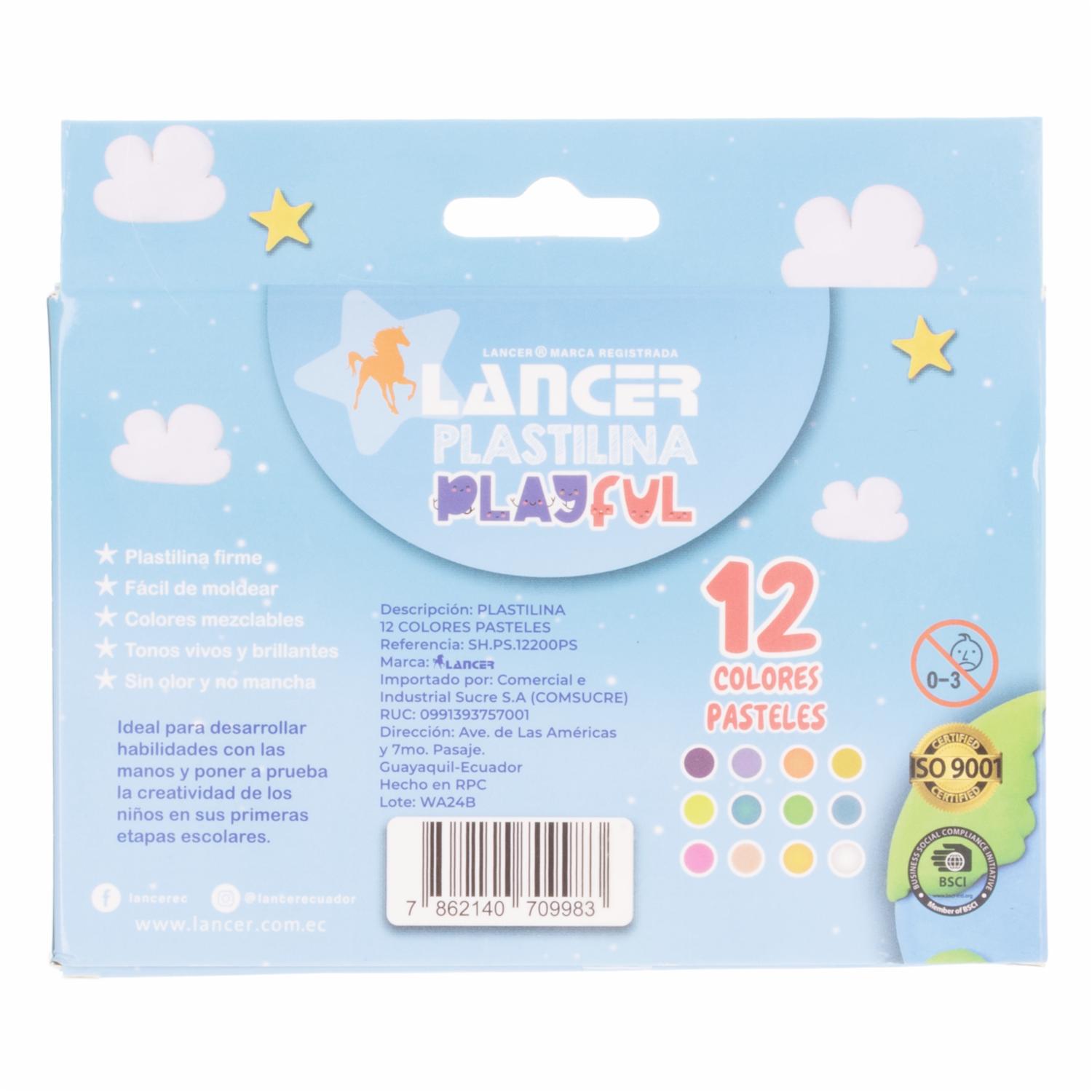 Plastilina Colores Pasteles        LANCER 12 Piezas
