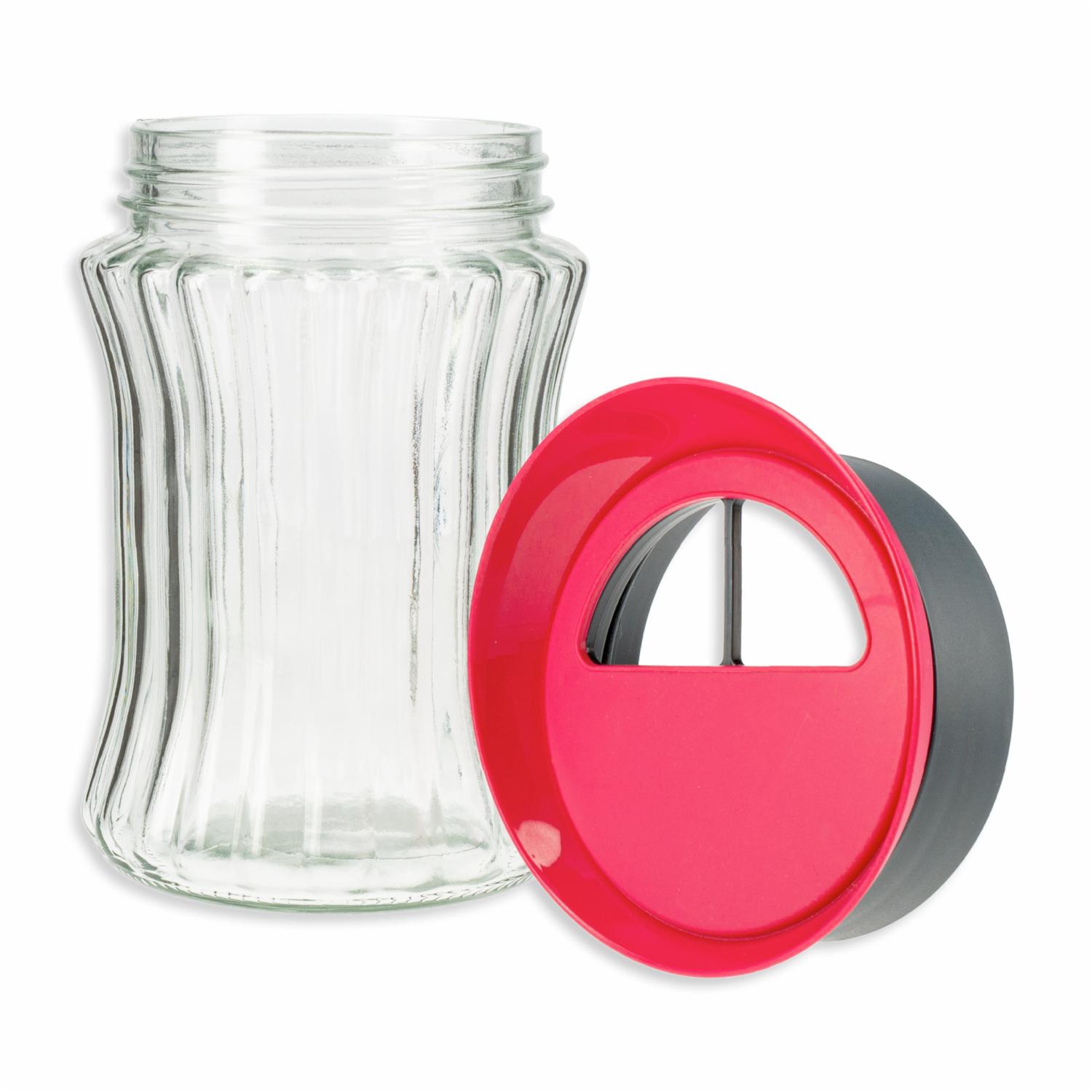 Frasco De Vidrio Calado Rayas Con Tapa Color Rojo HEREVIN Unidad - Imagen 2