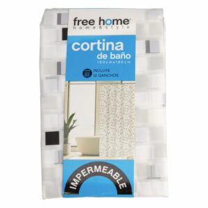 Cortina De Baño Cuadros Gris Negro Blanco FREE HOME 180X180 CM