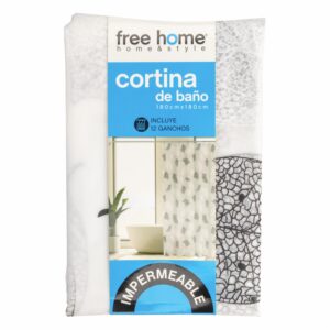 Cortina De Baño Hojas Gris Negro Blanco FREE HOME 180X180 CM