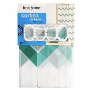 Cortina De Baño Con Anillos Verde/Plateado FREE HOME 180X180 CM