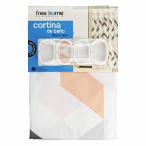 Cortina De Baño Con Anillos Rosa Y Gris FREE HOME 180X180 CM